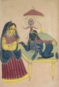 ヤショダからのバターを求めるクリシュナの赤ちゃん、1800年代。 作： Unbekannt
