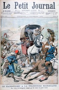 1904年、モロッコのフロンティアでメールコーチを攻撃する盗賊 作： Unbekannt