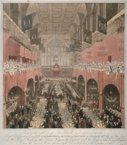 1814年1815年、ロンドンのシティ、ギルドホールでのバンケット。                                          作： Unbekannt