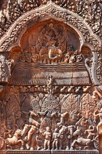 カンボジアのアンコール遺跡にあるバンテアイ・スレイ寺院。複雑な彫刻が施されている。カンボジア・シェムリアップ 作： Unbekannt