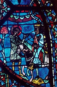バウンドインはシャルルマーニュにローランドの死、ステンドグラス、シャルトル大聖堂、1194-1260年を告げる 作： Unbekannt