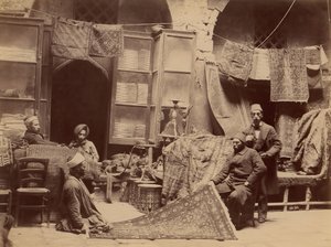 バザール、敷物商人、1870 年代。 作： Unbekannt
