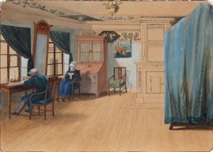 寝室のインテリア。 1820年代に自分の机でイェゴールフランセビッチカンクリン1774-1845を数える 作： Unbekannt