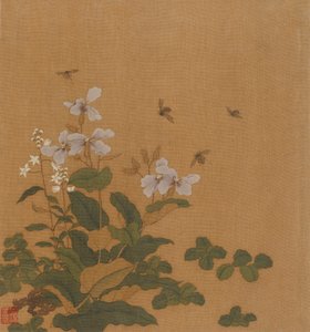 花の上を舞うミツバチ、清王朝、18世紀。 作： Unbekannt