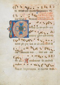 イタリア語のアンティフォナリーからのイニシャル C のバイフォリウム。 1320年。 作： Unbekannt