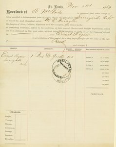 1864年11月1日、アーカンソー州サニーサイドの蒸気船M［ary］E.Forsyth号の船荷証券 作： Unbekannt
