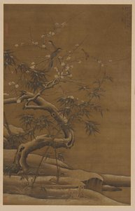 冬の鳥、梅の花、竹、16世紀。 作： Unbekannt