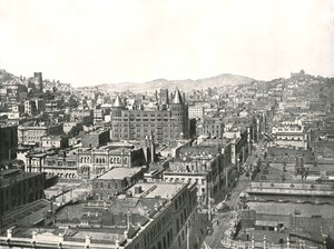 1895年、サンフランシスコのクロニクルビルの塔から鳥瞰図。 作： Unbekannt