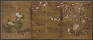 鳥、季節の花、ジャコウネコ、室町または桃山時代、16世紀. 作： Unbekannt