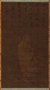 葦に乗って揚子江を渡る菩提達磨、15世紀。 作： Unbekannt