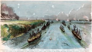 フォートジャクソンとセントフィリップの砲撃、ルイジアナ州、南北戦争、1862年4月 作： Unbekannt