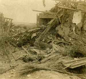 建物を爆撃し、1916年に手前に死んだ兵士の遺体 作： Unbekannt