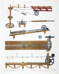 木製パイプのボーリング、鉄パイプの鋳造と延伸、c1825 作： Unbekannt
