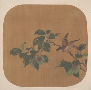 鳥と開花木の枝。 作： Unbekannt