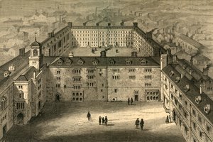 1897年の古い版画から火の後に再建されたブライドウェル。 作： Unbekannt