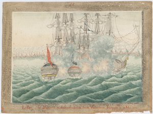 1829年、1829年5月14日にトルコの2隻の船と戦うブリークマーキュリー 作： Unbekannt
