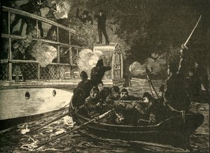 1837年の1890年、ナイアガラ川でカナダの反乱軍船キャロラインを占領したイギリス軍。 作： Unbekannt