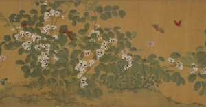 ソラマメの花と蝶、明王朝、15世紀。 作： Unbekannt
