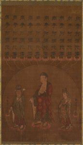 阿弥陀仏と二人の菩薩、1200年代。 作： Unbekannt