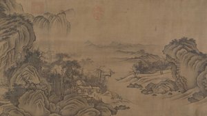 14 世紀の秋の山の中にある仏教寺院。