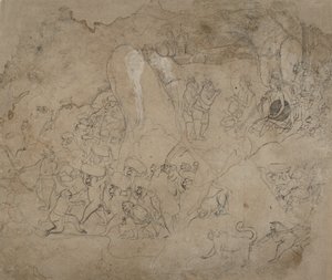 ランカへの橋を架ける。 1800年。 作： Unbekannt