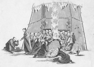 ラマの死体を焼く、c1802。 作： Unbekannt