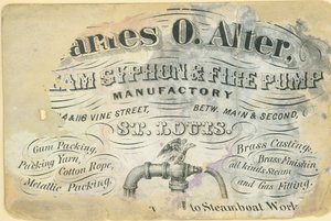 ジェームズ・O・オルターの名刺、蒸気サイフォンと消火ポンプの製造所、セントルイス、1870年頃 作： Unbekannt