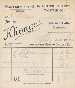 カフェレシート、1950年。 作： Unbekannt
