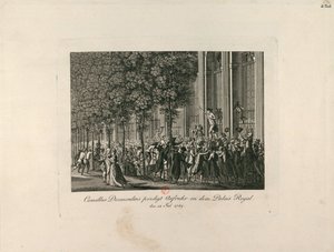 パレ・ロワイヤル庭園のカミーユ・デスムーラン、c。 1797-1800。 作： Unbekannt