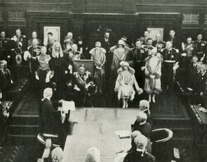 キャンベラ、オーストラリア。 1937年5月9日、1937年に最初の連邦議会を開く両陛下。 作： Unbekannt