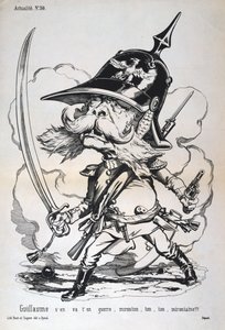 プロイセンのヴィルヘルム1世の風刺画、日仏戦争、1870年から1871年。 作： Unbekannt