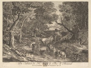 1771 年、ショワズール公爵のコレクションにある絵画の後の、森の中の小道を走る荷馬車。