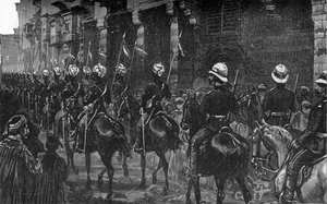 アラブ地区の騎兵隊のデモ、カイロ、c1882-85