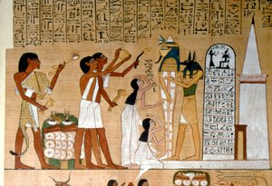 墓の前でミイラの口を開く儀式、c1300BC 作： Unbekannt