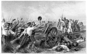 1857年、ハロック将軍の下、カウポア前のハイランダーズの告発、c1860 作： Unbekannt