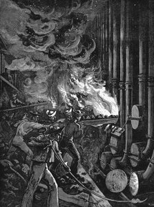 1878年、ロンドンのベックトンガス工場でレトルトを充電 作： Unbekannt