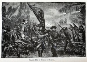 戦闘中のスウェーデンのシャルル12世、1882年 作： Unbekannt