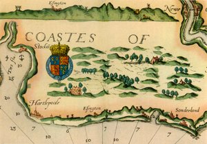 イギリスの北東海岸の目印としての風車を示す図、1588 年、1947 年。 作： Unbekannt