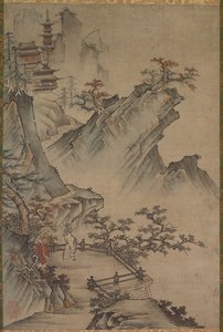 おそらく1500年代から1600年代の半ばから後半まで、渓谷を眺める中国のリテラタス。 作： Unbekannt