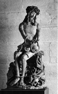 絆を持つキリストの彫刻。Hospices Civiles de Beauneは1443年にボーヌ（コート・ドール）のニコラ・ロラン総長によって設立されました。 作： Unbekannt