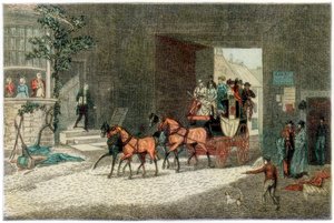 1890年に旅館の庭に到着したコーチ