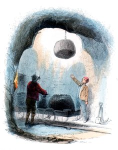 石炭の採掘：1852年にバスケットの炭鉱を地表に送る