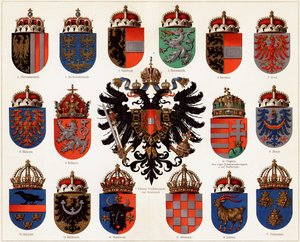 オーストリア-ハンガリーの郡の紋章とオーストリアの小さな国章、c。 1907。 作： Unbekannt