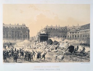 1871年5月16日、パリのコミューン、ヴァンドームの柱。 作： Unbekannt