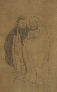 孔子とブッダが麒麟を抱きしめる、明王朝、15 世紀。 作： Unbekannt