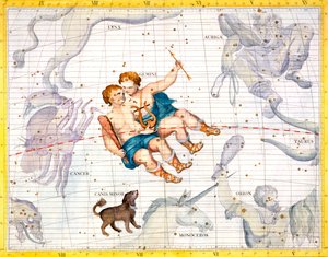 ふたご座とこいぬ座の星座、1729年 作： Unbekannt