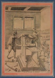 作業中の銅版プリンター、デービス アルバムのフォリオ、イラン、日付 A.H. 1199A.D. 1784-85。 作： Unbekannt