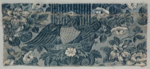 銅板プリントコットンフラグメント、アメリカンイーグル、1830年-1840年。 作： Unbekannt
