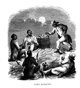 トウモロコシの殻むき、トウモロコシの殻をむく黒人労働者、アメリカ南部、c1850 作： Unbekannt