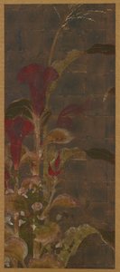 鶏頭、とうもろこし、朝顔、桃山時代、1568～1615年。 作： Unbekannt
